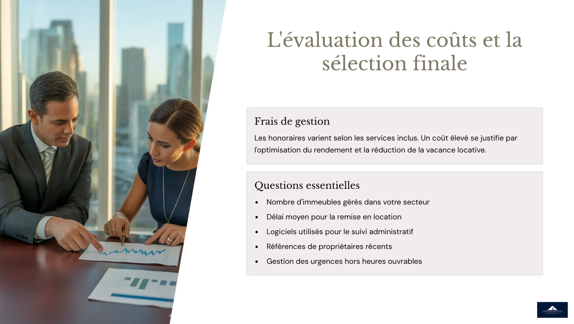évaluation des coûts pour un gestionnaire de biens immobiliers